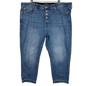TORRID Sky High Skinny Crop Distressed Jeans‎ Womens Plus Size 26 Blue Raw Hem